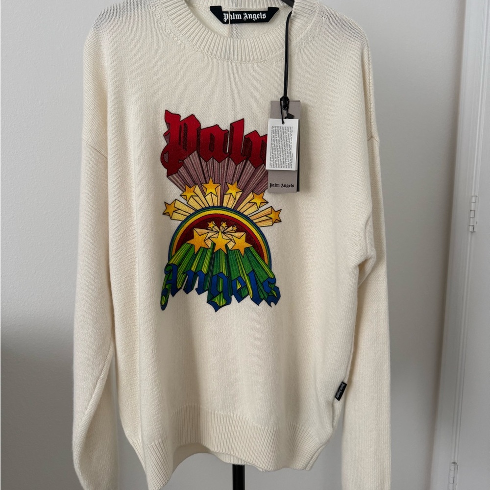 NWT Palm Angels Rainbow Knit Sweater L Cream Made In Italy